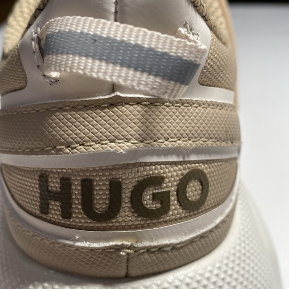 NWOT Hugo Women’s Runners Size 37 Fits 7 Leon Trainers Lace Ups Tan Cream Fabric - Picture 11 of 13